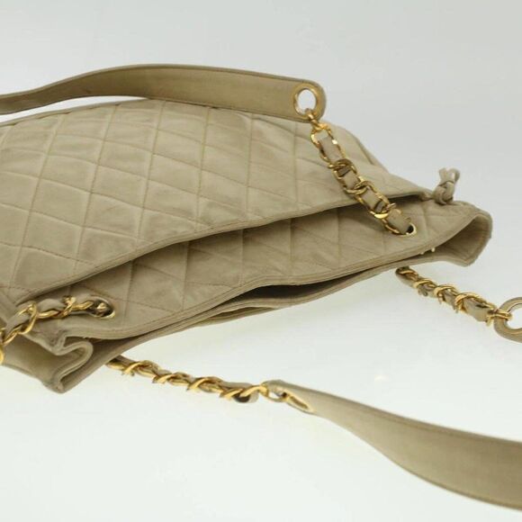 CHANEL Matelasse Chain Shoulder Bag Lamb Skin Beige CC - Picture 7 of 15